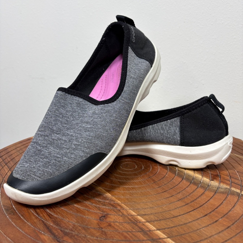 Crocs Busy Day Heather Skimmer Slip-On Sneakers Grey Black 204727 Women's 8
